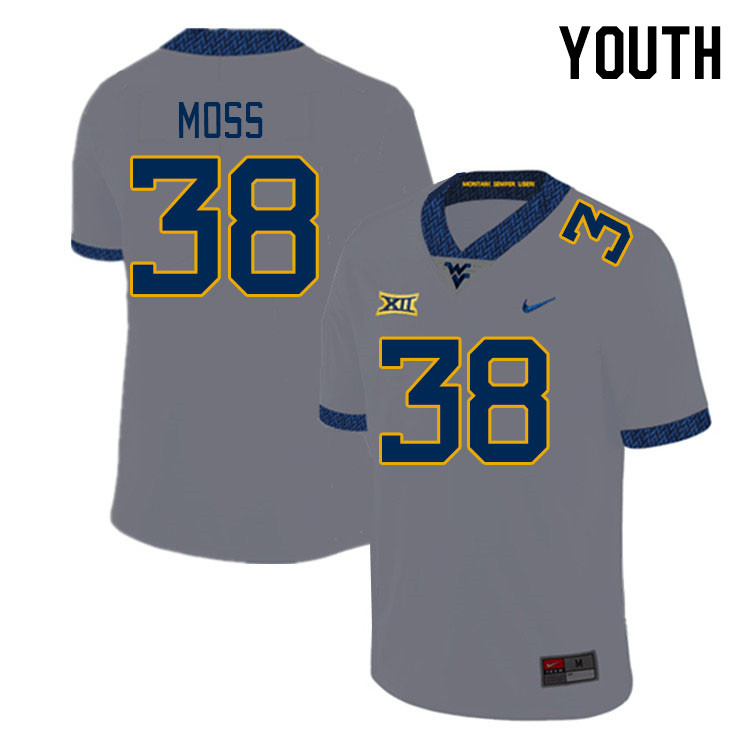 Youth #38 Macguire Moss West Virginia Mountaineers College Football Jerseys Stitched Sale-Gray - Click Image to Close